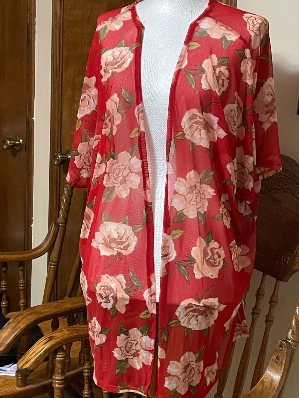 Heart ❤️ Hips Red Floral Open-Front Sheer Kimono